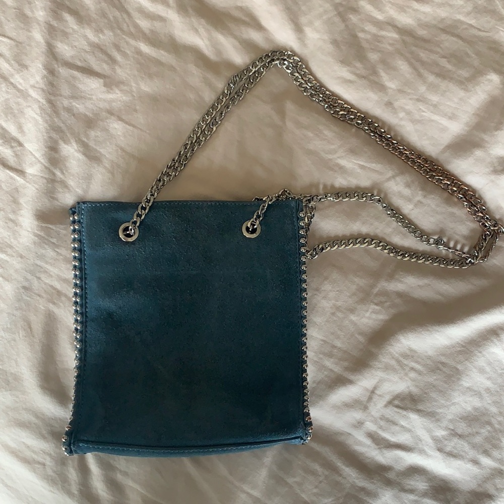 Zara Blue Suede Compact Handbag with Chain Straps